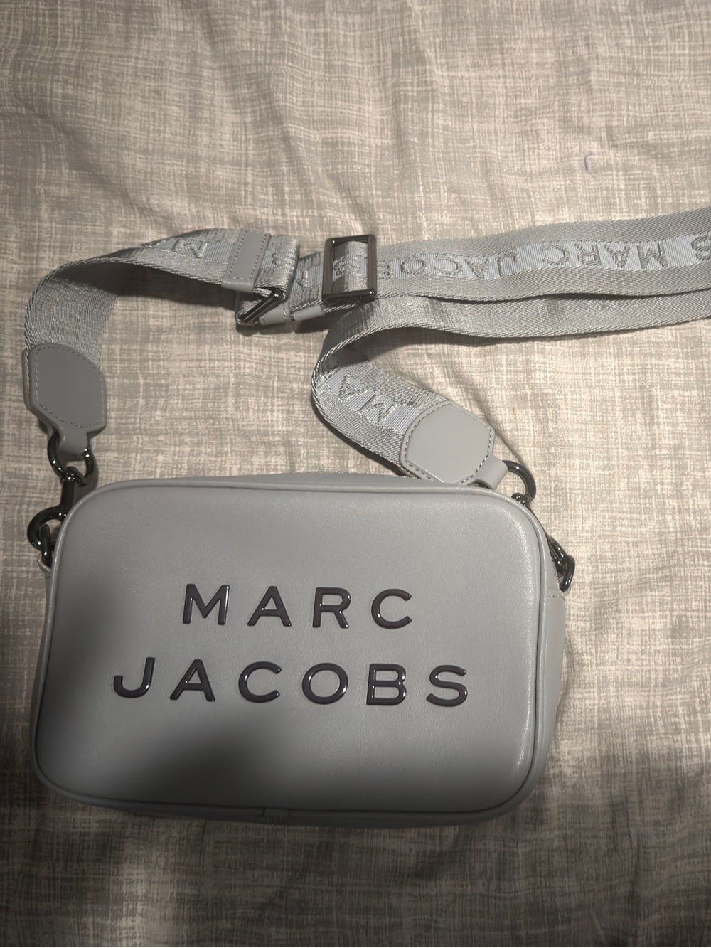 Marc Jacobs Light Gray Camera Crossbody with Logo Strap